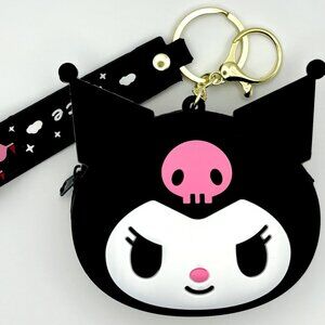 Sanrio Hello Kitty's Black Pink Kuromi Wristlet Coin Purse Keychain Bag Charm